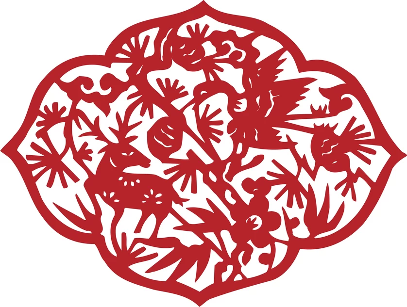 中国风传统民俗吉祥喜庆镂空剪纸窗花图案插画AI矢量PNG设计素材【224】